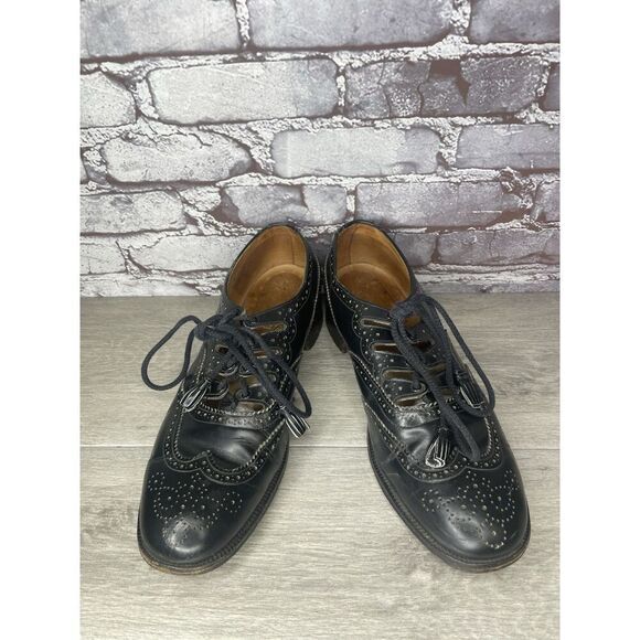 Great Britain Black Leather Wingtip Oxfords Tassel Lace Shoes Men Sz 11M US/44EU